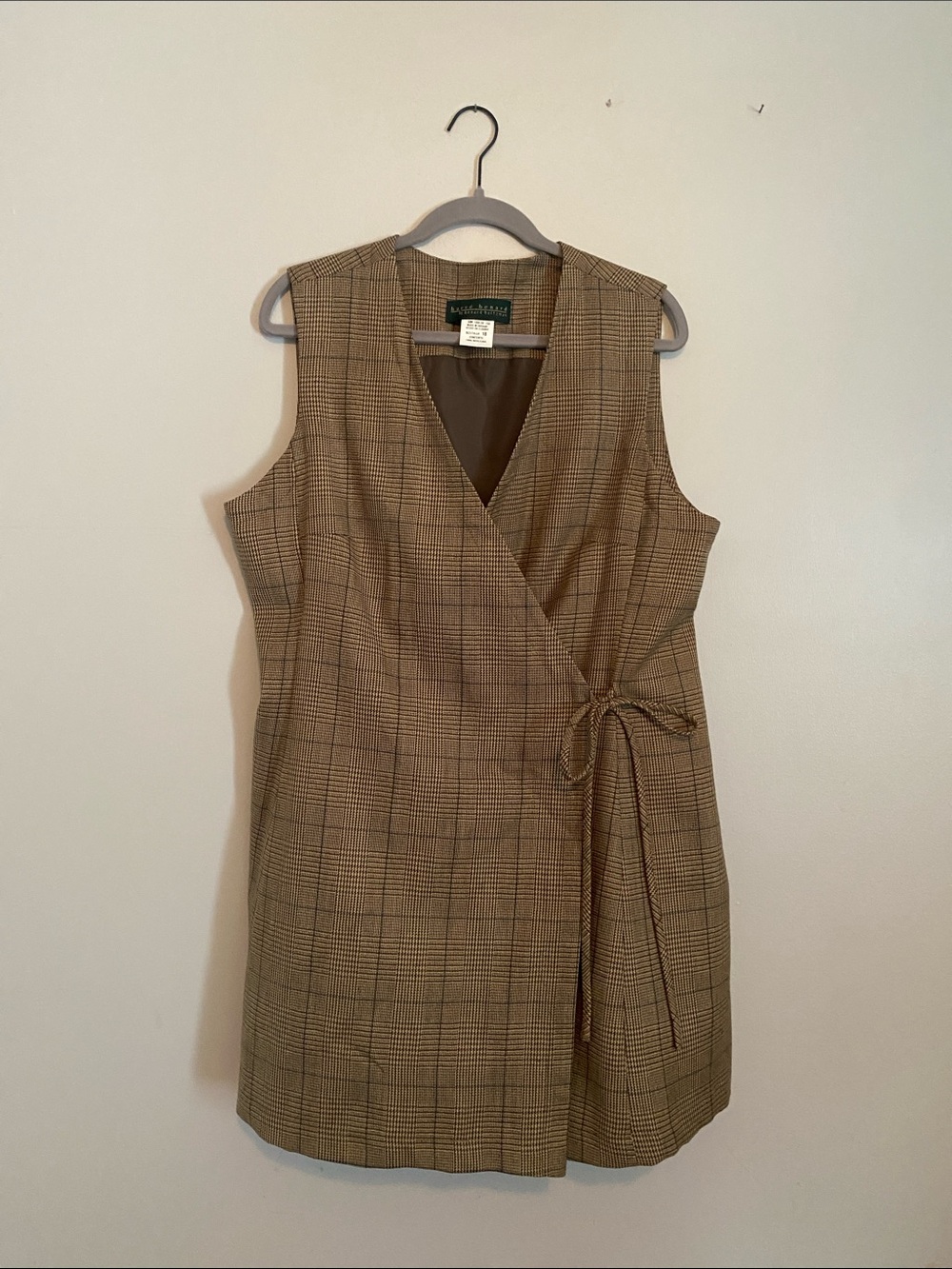 Harve Benard Brown Plaid Sleeveless Wrap Mini Dress